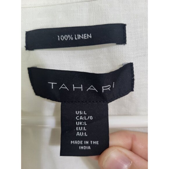 TAHARI Women's SZ LG White 100% Linen Tunic Top Blouse Beach Collared 3/4 Sleeve - Picture 4 of 7